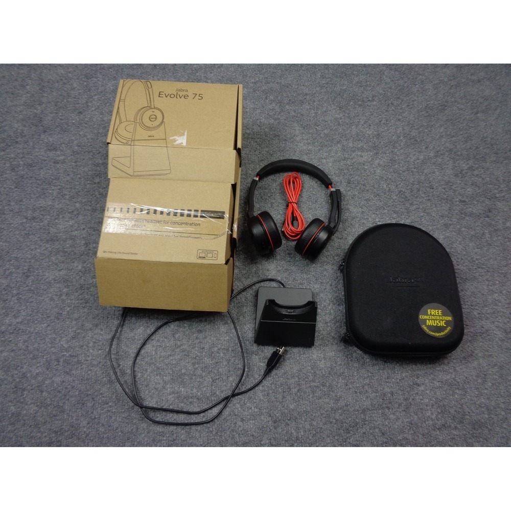 Jabra Evolve 75 Wireless Bluetooth Headset Case Dongle Charging Stand